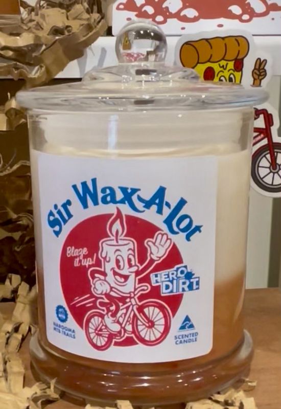 Hero Dirt Soy Candle handmade by Passionfish Candles for mountain bikers and trail lovers