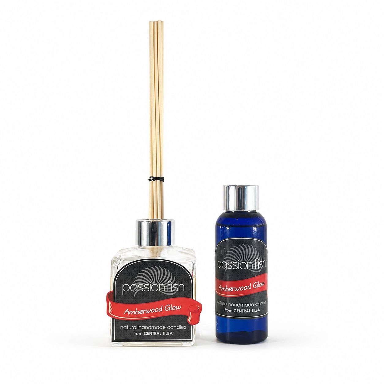 Amberwood Glow Reed Diffuser handmade by Passionfish Candles in Central Tilba