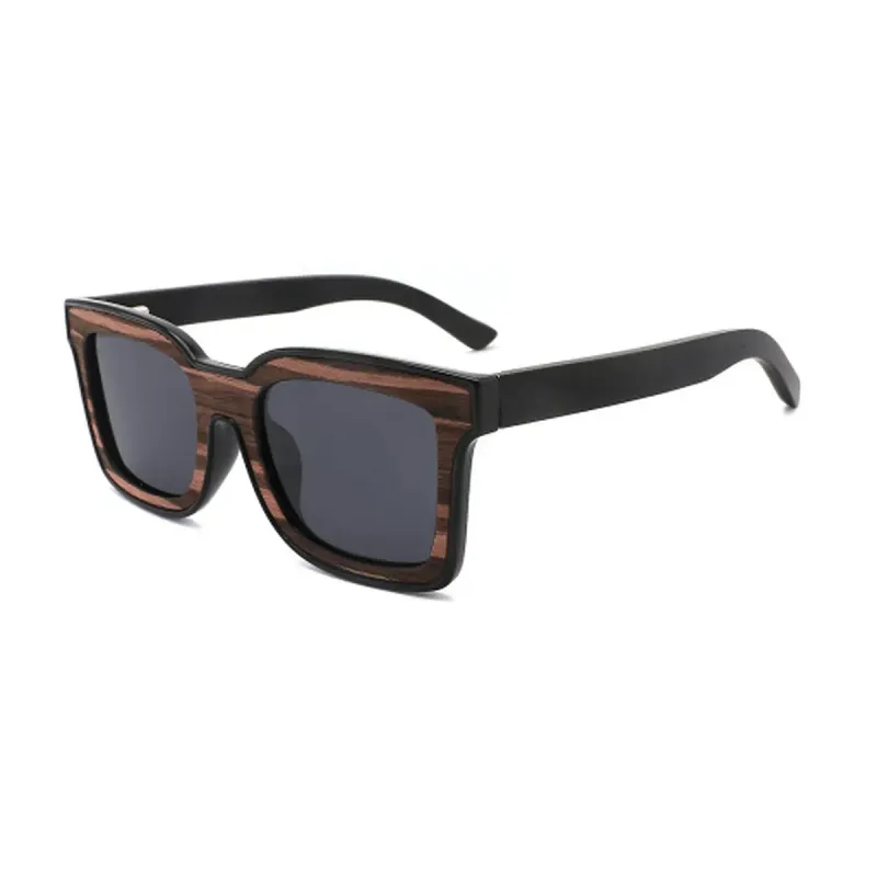 BAM Dalmeny Walnut Polarised Bamboo Sunglasses BAM Dalmeny Walnut polarised sunglasses with dark rectangular timber-look frame
