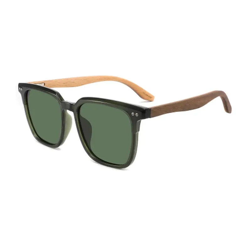 BAM Eden Green Polarised Bamboo Sunglasses BAM Eden Green sunglasses angled view showing two-tone bamboo arms