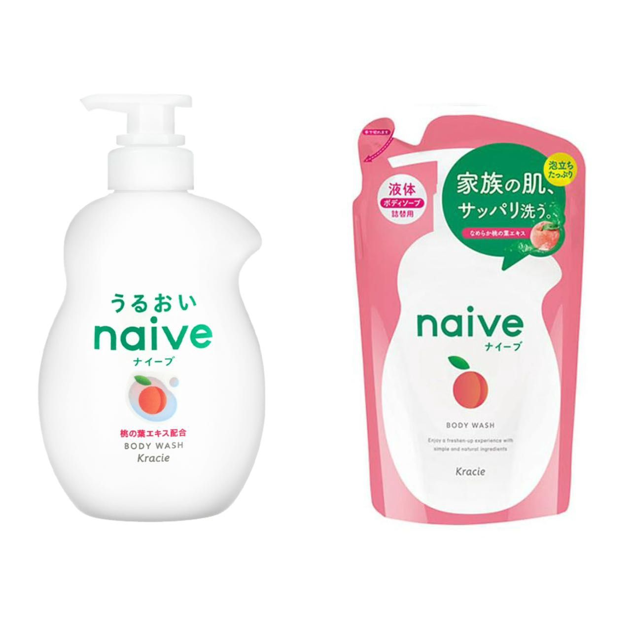 Kracie Naive Body Wash Peach Pump+Refill Limited Set