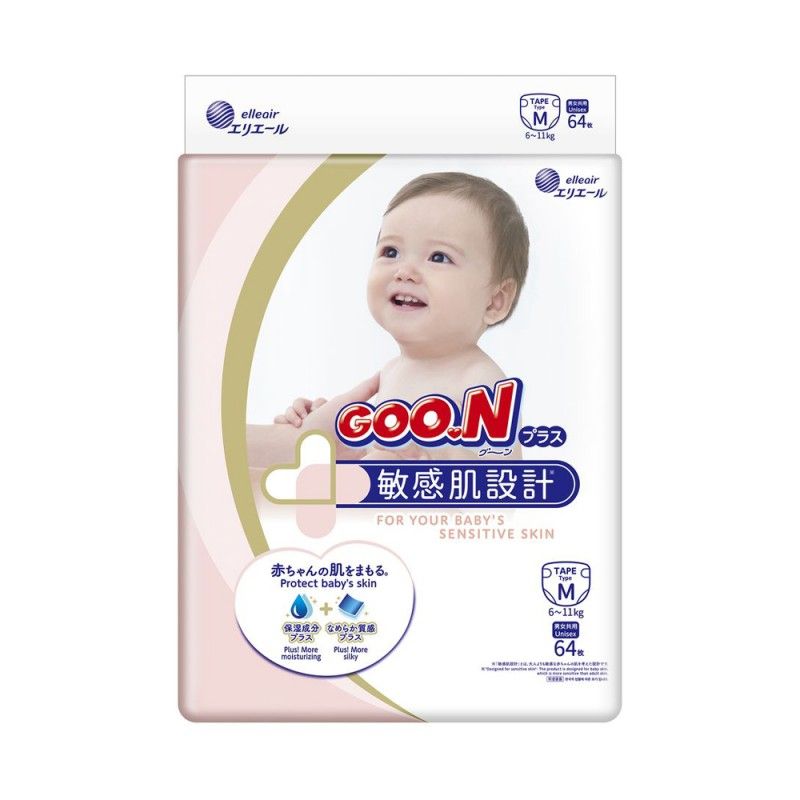 Elleair Goo. N Plus Baby Diaper Tape - M Size 64 Sheets