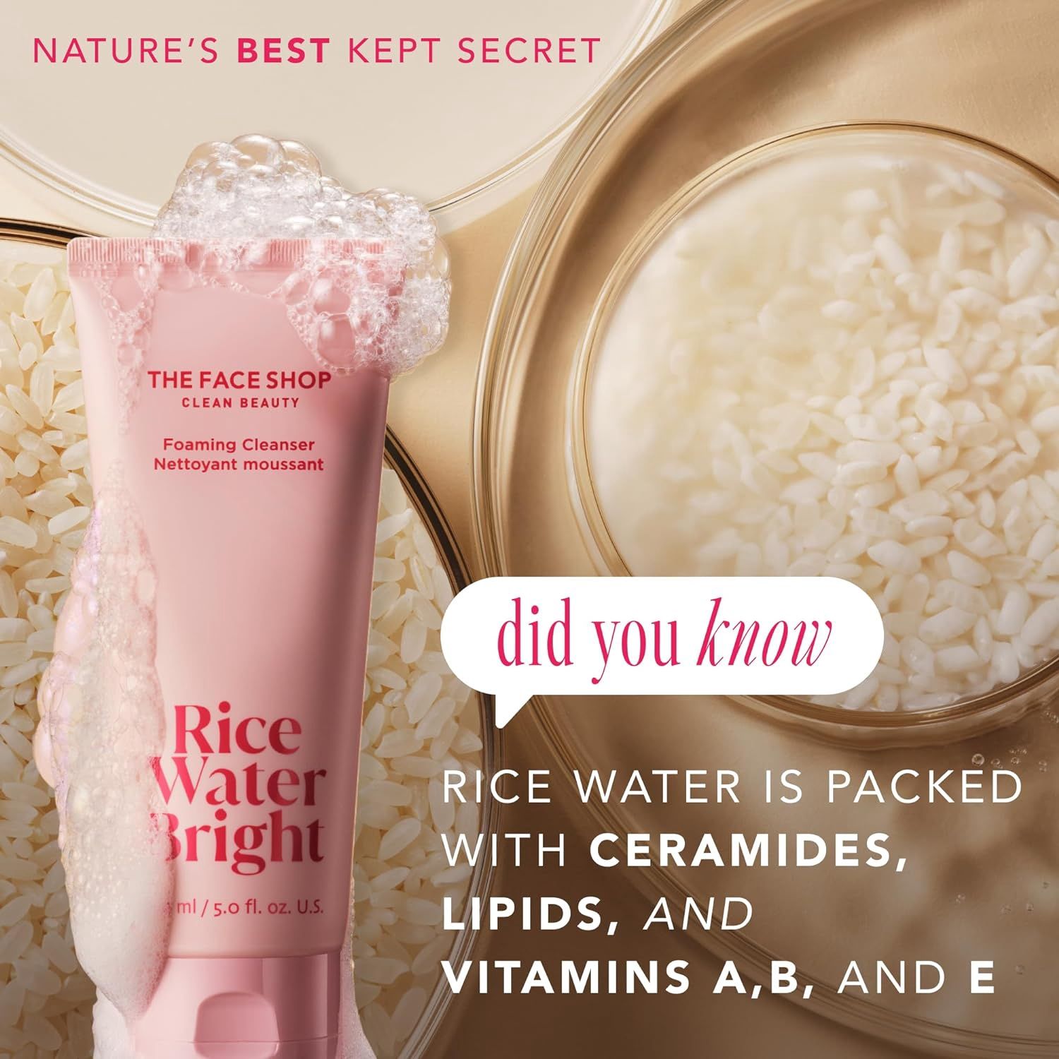 The Face Shop Clean Beauty Cleansing Foam Rice Water Bright 150ml