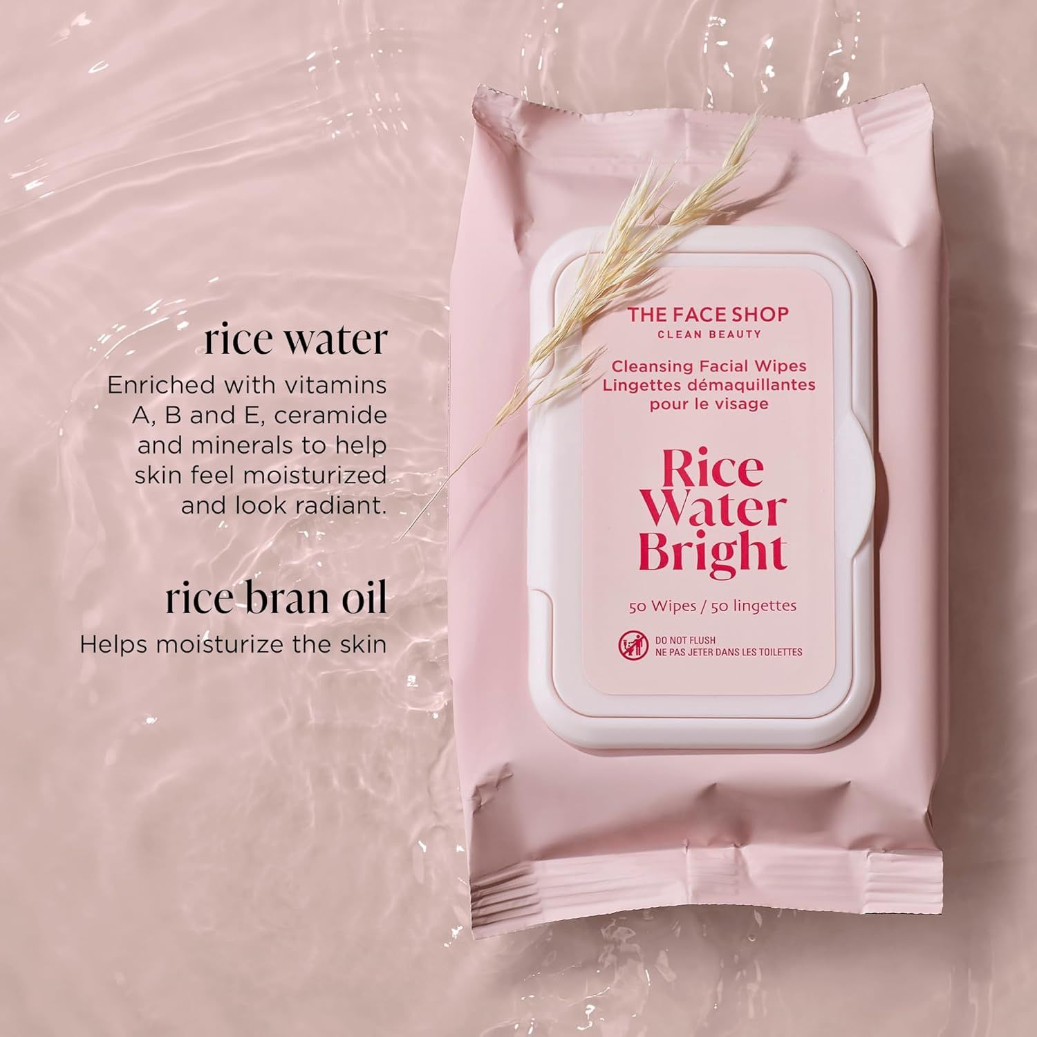 The Face Shop Clean Beauty Cleansing Wipes Rice Water Bright 50pcs