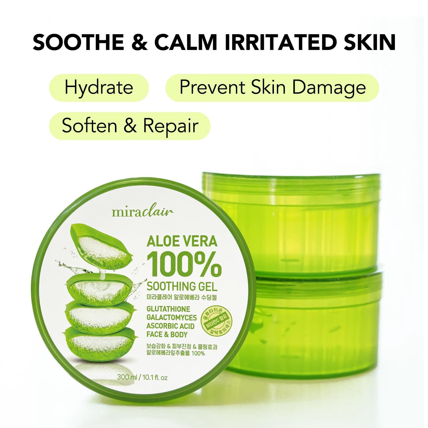 Miraclair 100% Aloe Vera Soothing Gel Jar 300ml