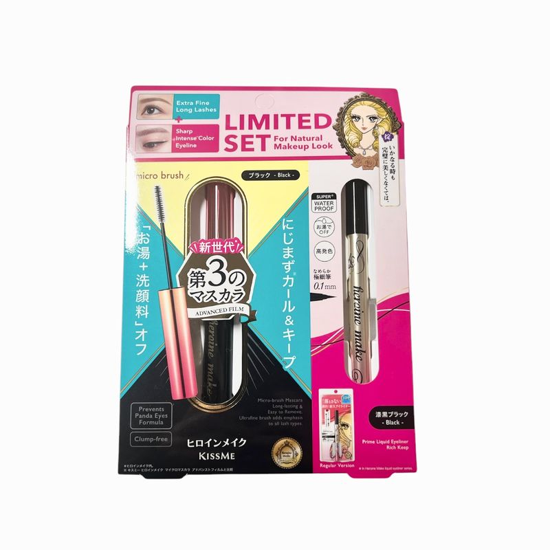 KissMe Heroine Make Micro Mascara Advanced Film EX #01+Prime Liquid Eyeliner Rich Keep #01 Set (Limited)