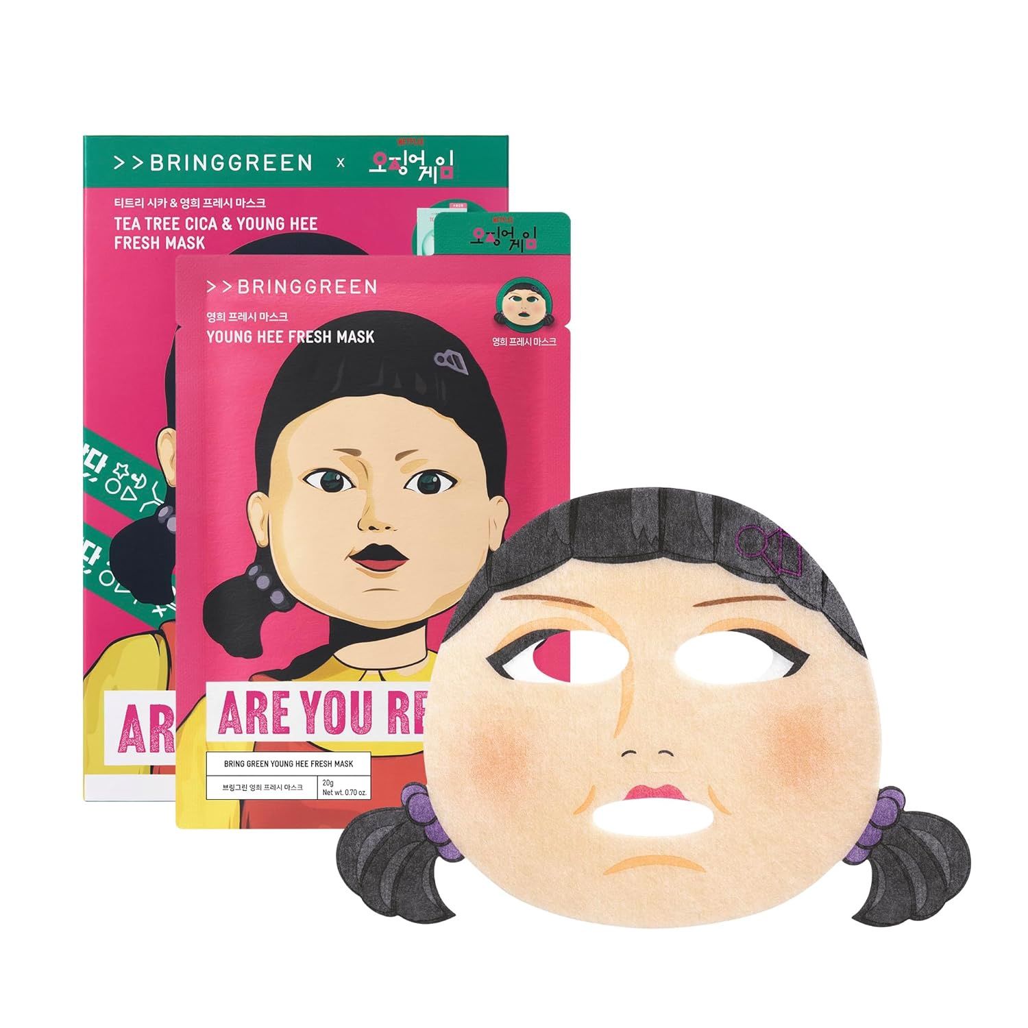 Bringgreen Tea Tree Cica&amp;Pink Soldier Fresh Mask-Netflix Squid Game Collaboration (Limited) 10pcs/Box