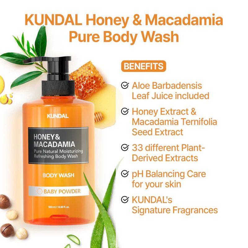 Kundal Honey &amp; Macadamia Pure Body Wash - Baby Powder 500ml