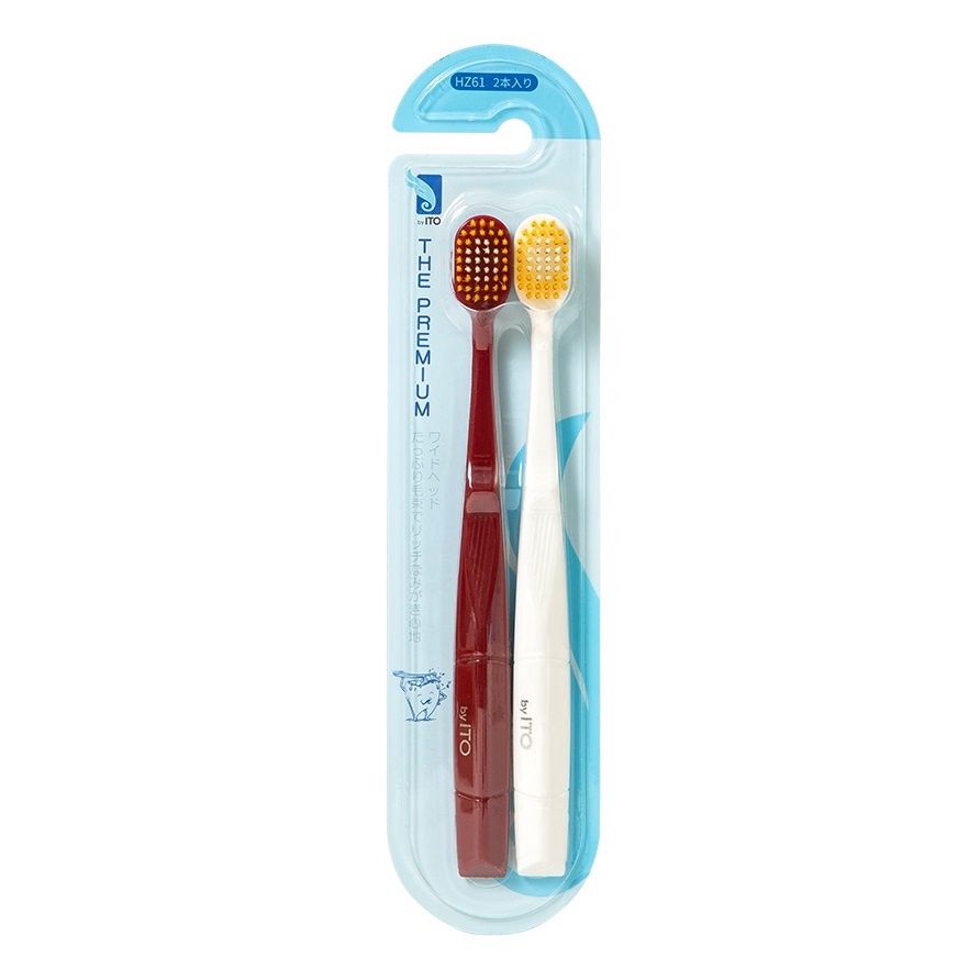 ITO The premium HZ61 Two-Color Ultra-fine Bristle Wide head Toothbrush Set (Red &amp; White) 2 pcs
