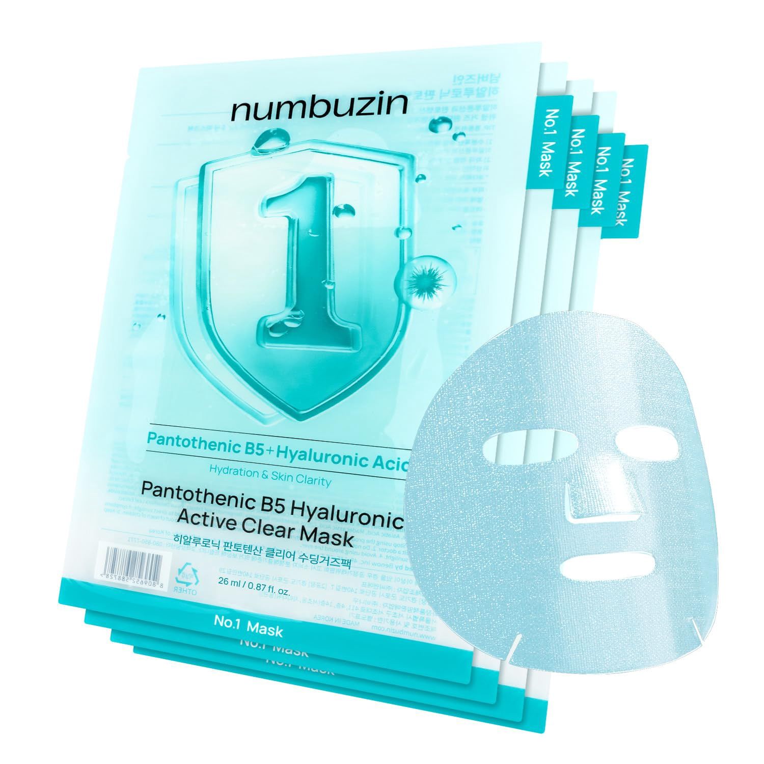 Numbuzin No 1 Pantothenic B5 Hyaluronic Active Clear Mask 4pcs/Box