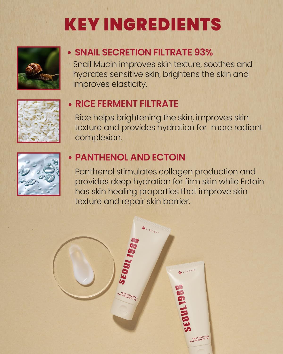Ksecret Seoul 1988 Cream: Snail Mucin 93% + Rice 100ml