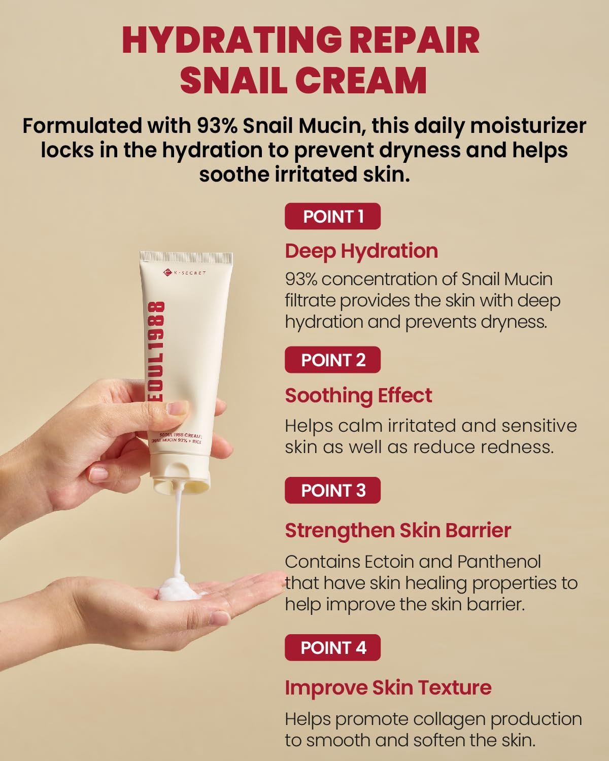 Ksecret Seoul 1988 Cream: Snail Mucin 93% + Rice 100ml