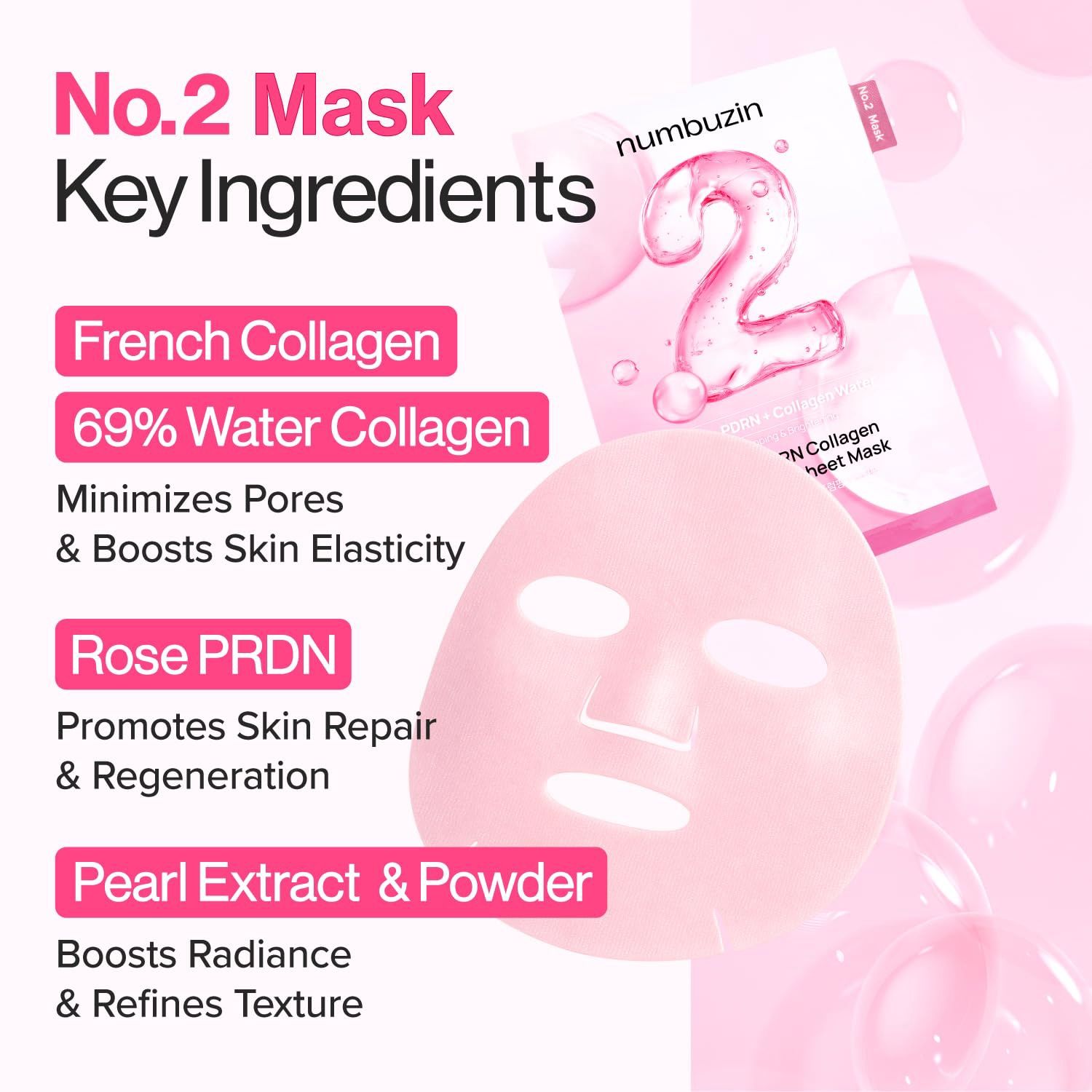 Numbuzin No.2 Rose PDRN Collagen Plumping Sheet Mask 5 Sheets