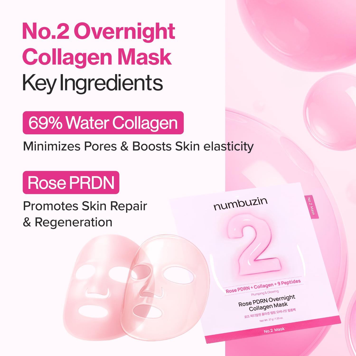Numbuzin No.2 Rose PDRN Collagen Plumping Sheet Mask 5 Sheets