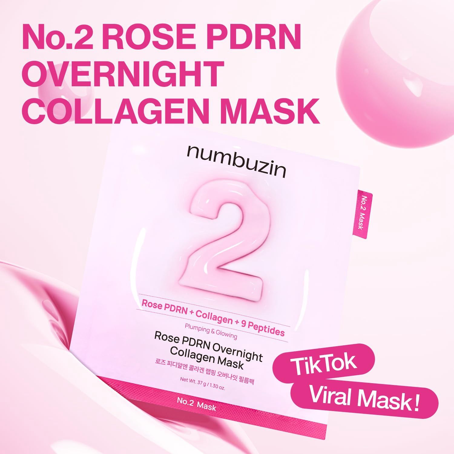 Numbuzin No.2 Rose PDRN Collagen Plumping Sheet Mask 5 Sheets