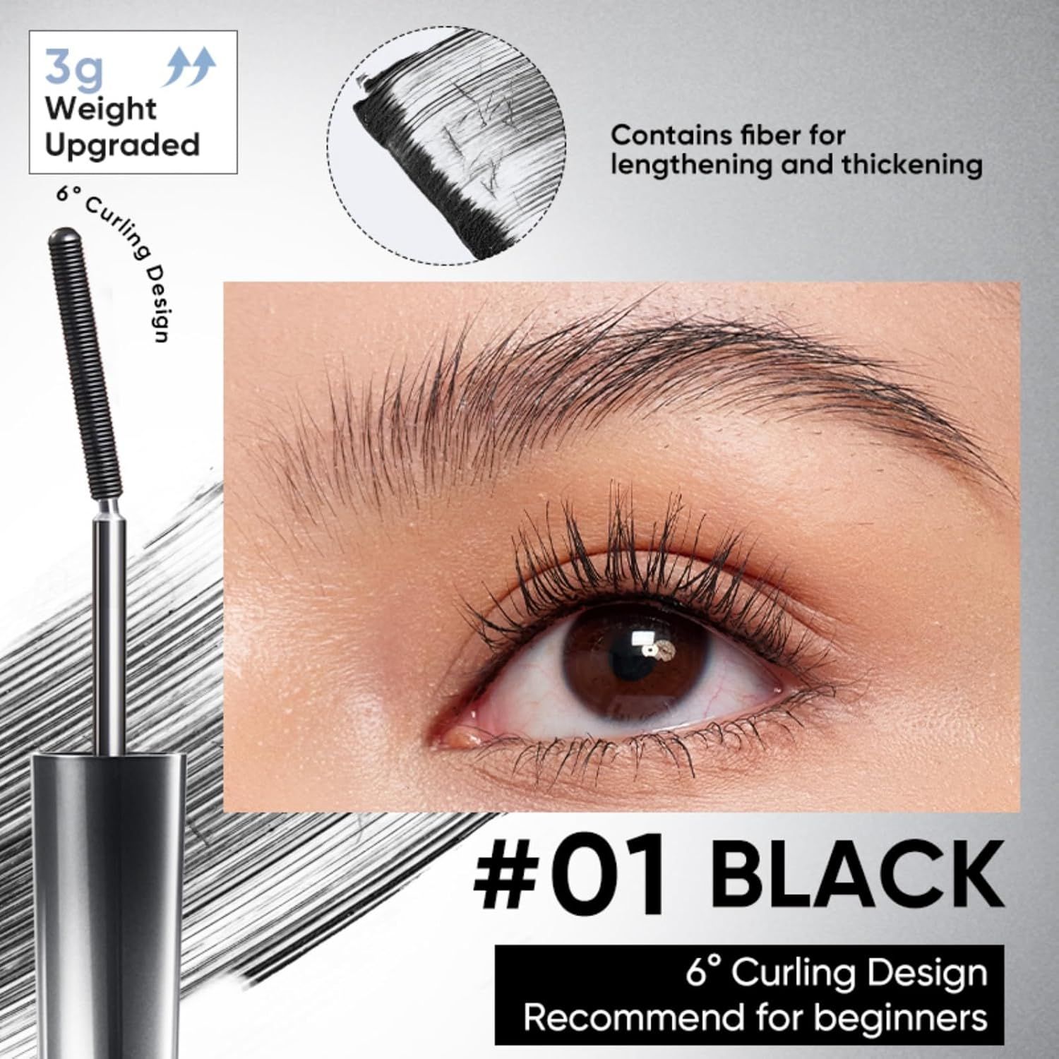 Judydoll 3D 6°Curling Eyelash Iron Mascara Curly#01 Black (50% More)