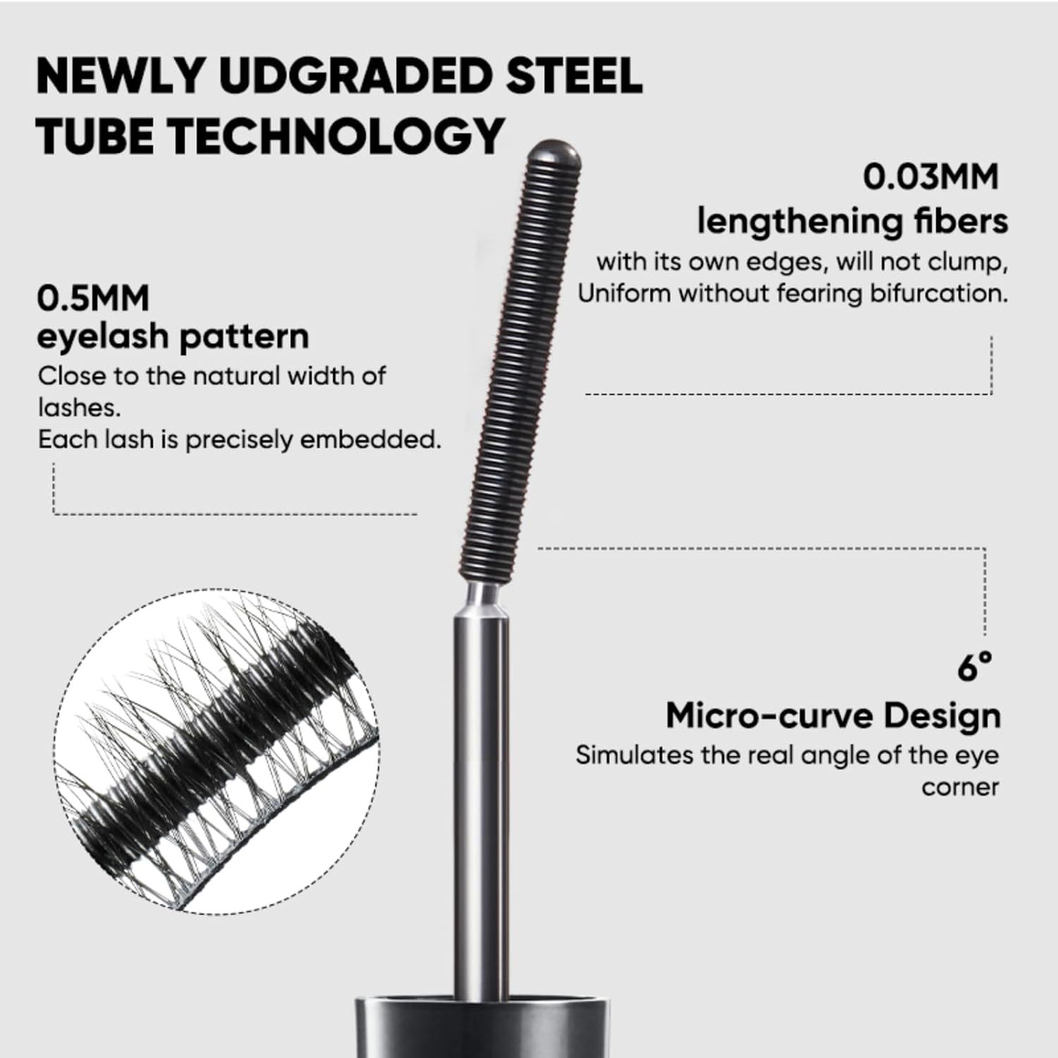 Judydoll 3D 6°Curling Eyelash Iron Mascara Curly#01 Black (50% More)