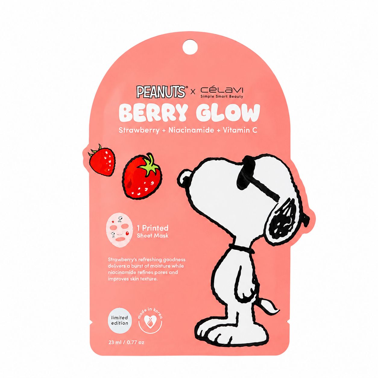 Celavi Peanuts Berry Glow Face Mask (Strawberry + Niacinamide + VC)