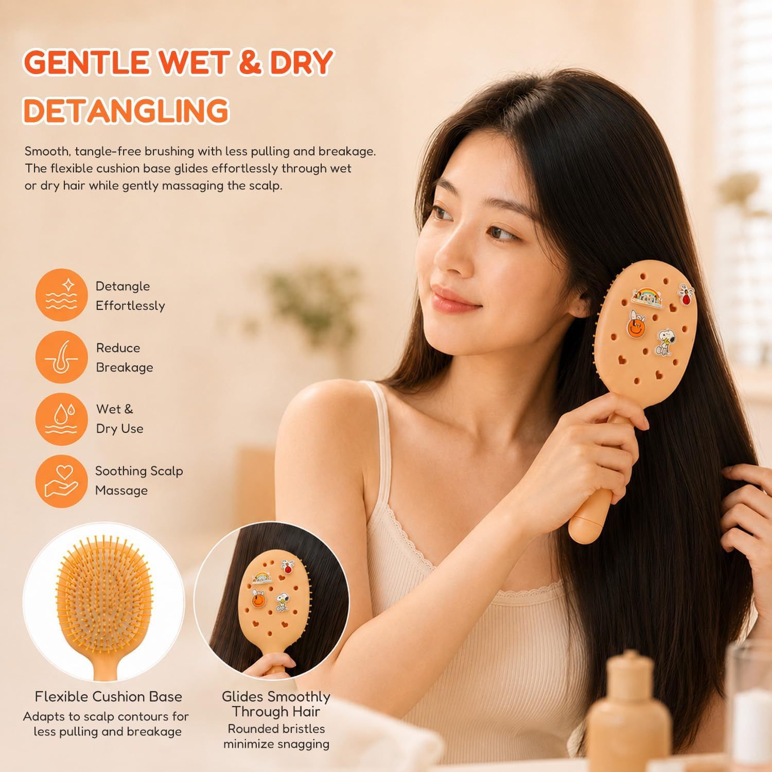 Celavi Peanuts Everyday Charm Hair Brush (Orange)