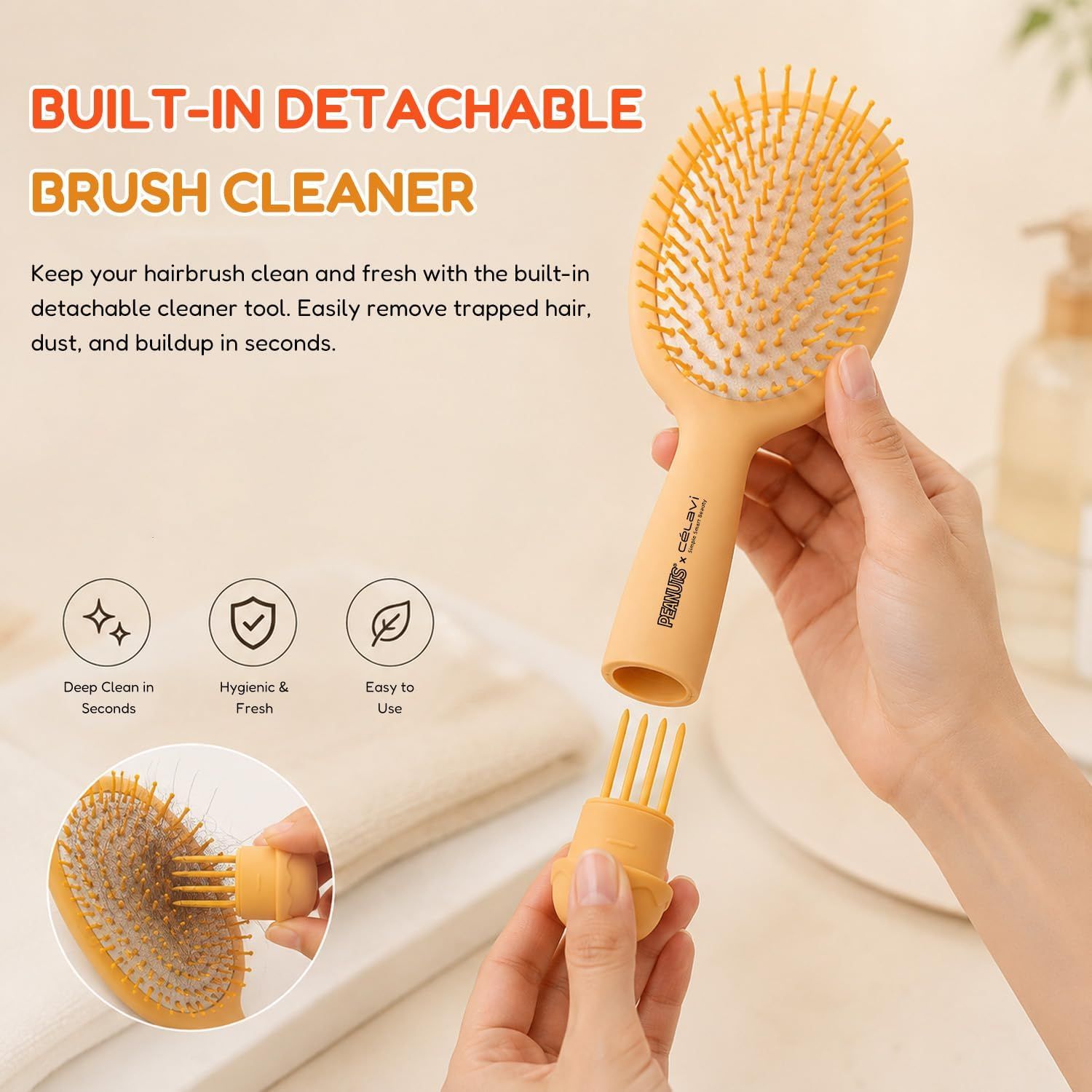 Celavi Peanuts Everyday Charm Hair Brush (Orange)