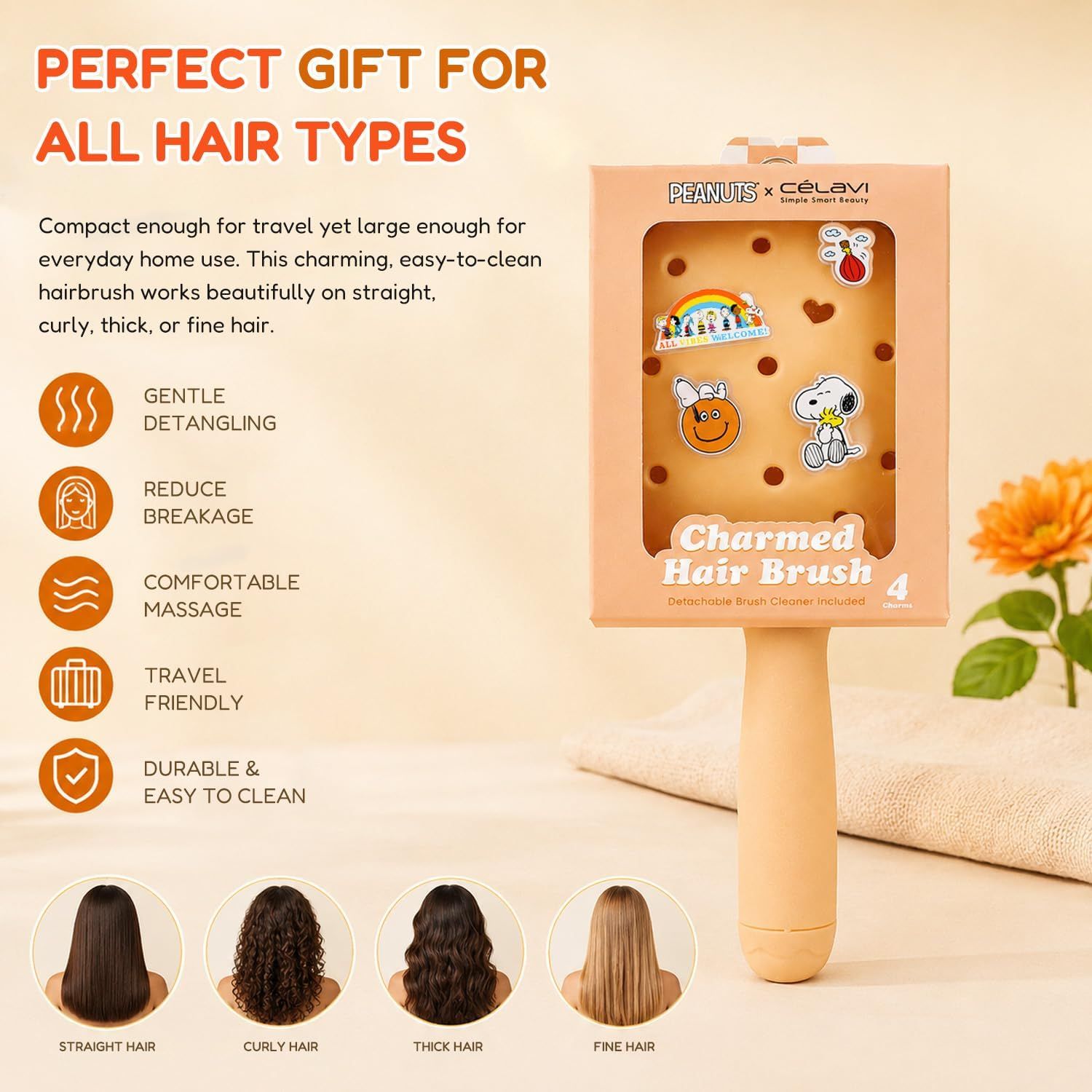 Celavi Peanuts Everyday Charm Hair Brush (Orange)
