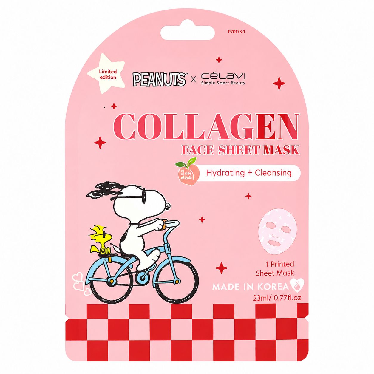 Celavi Peanuts Snoopy Collagen Face Mask 1pc (White Peach+Collagen)