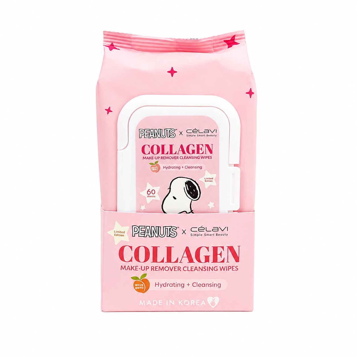 Celavi Peanuts Collagen Makeup Remover Tissue 60pc (White Peach)