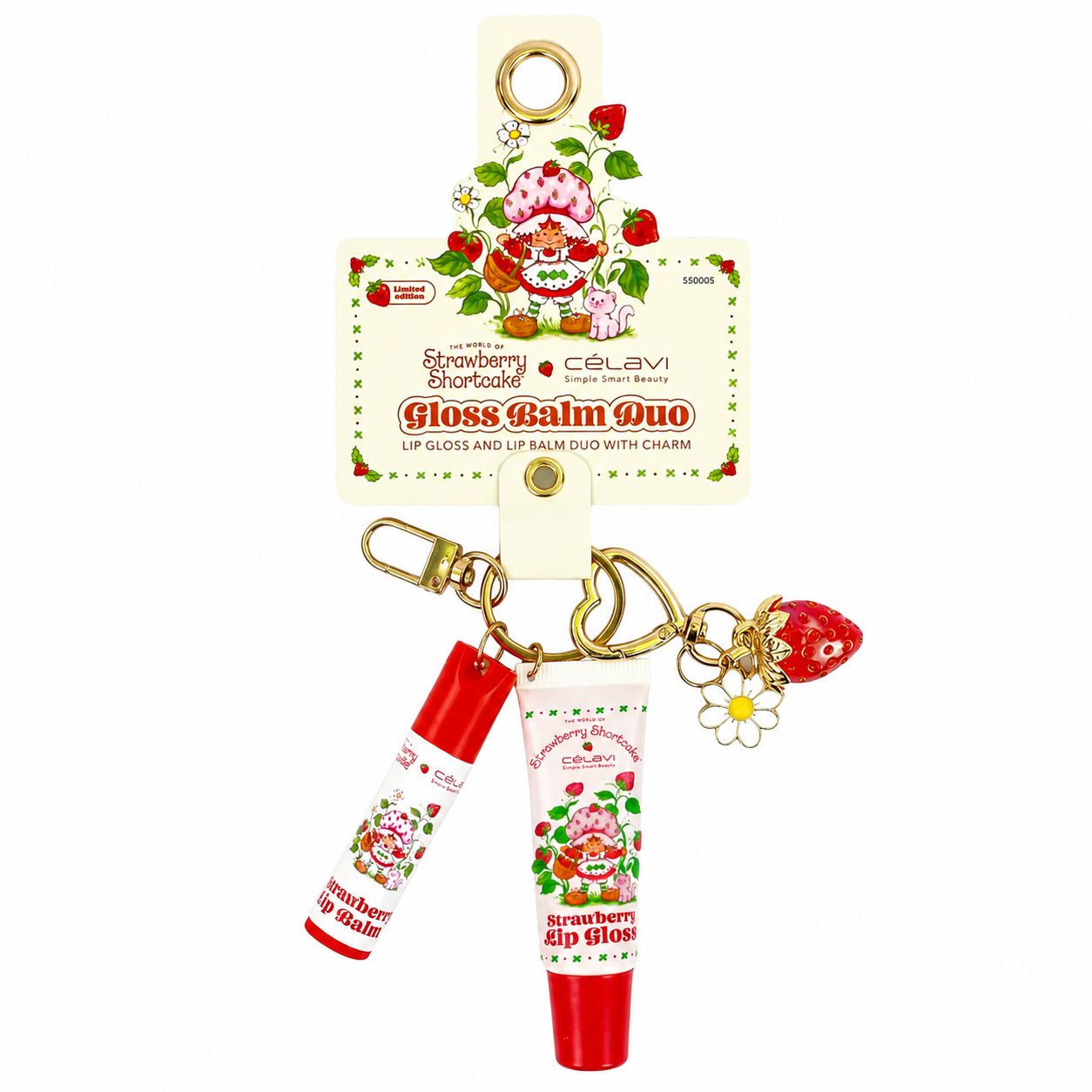 Celavi Strawberry Shortcake Lip Balm&amp;Lip Gloss Duo With Key Chain