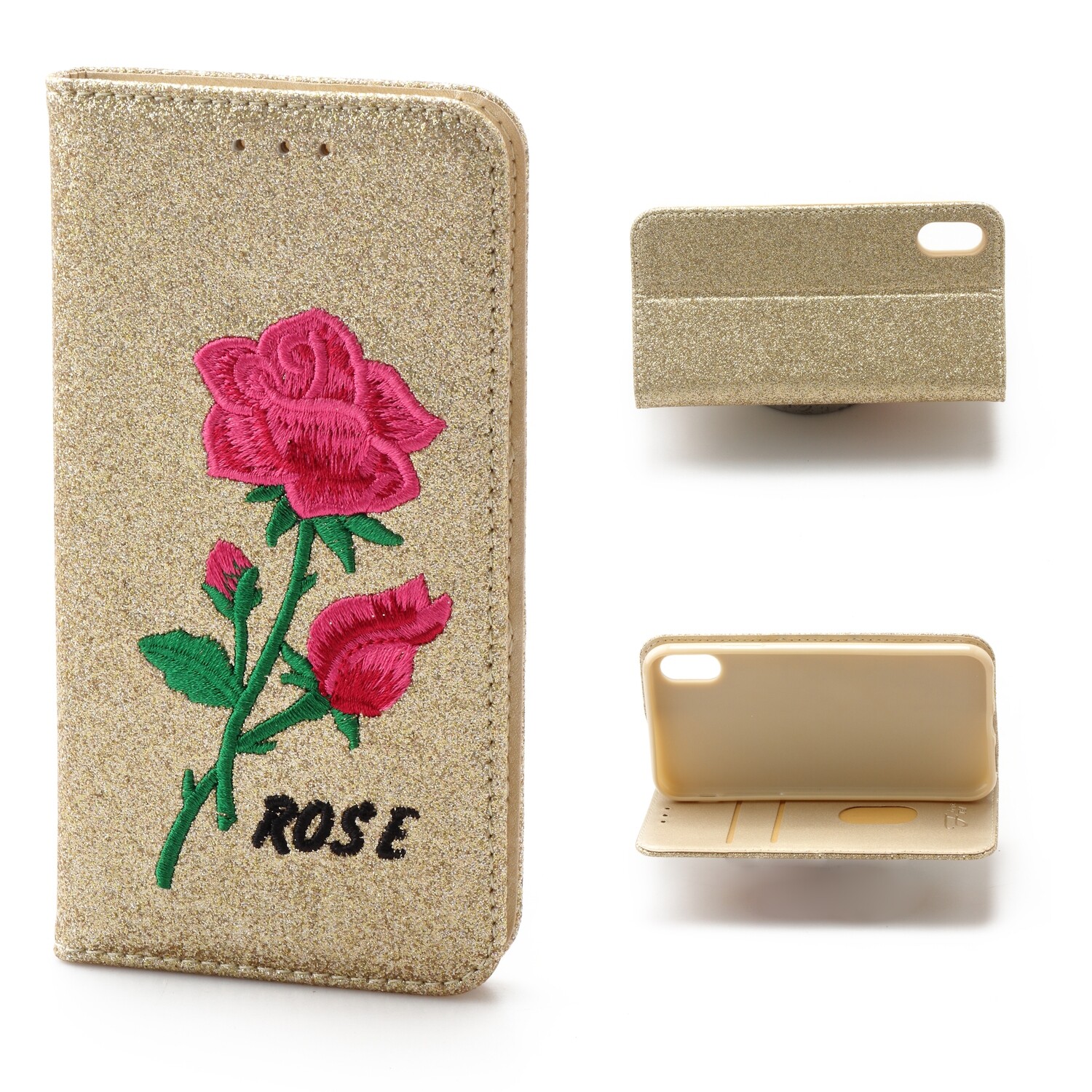 iPhone Xs Max 6.5 Book Case Rose Embroidery