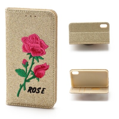 iPhone XR 6.1 Book Case Rose Embroidery