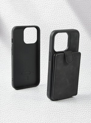 iPhone 14 6.1 Detachable Back Card Holder Leather Case