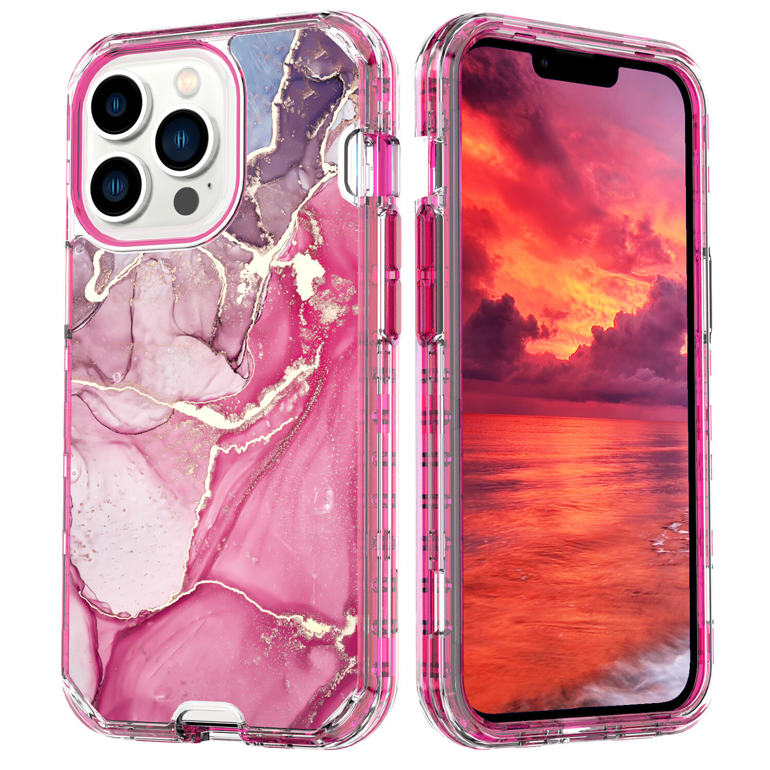 iPhone 13 6.1 Shock Proof Robot Case With Pattern, Color: Pink