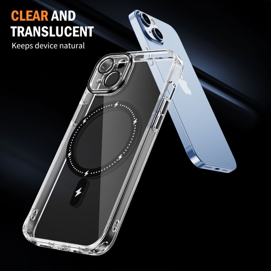 iPhone 15 Plus 6.7 MagSafe clear case with lens protection, Color: Black