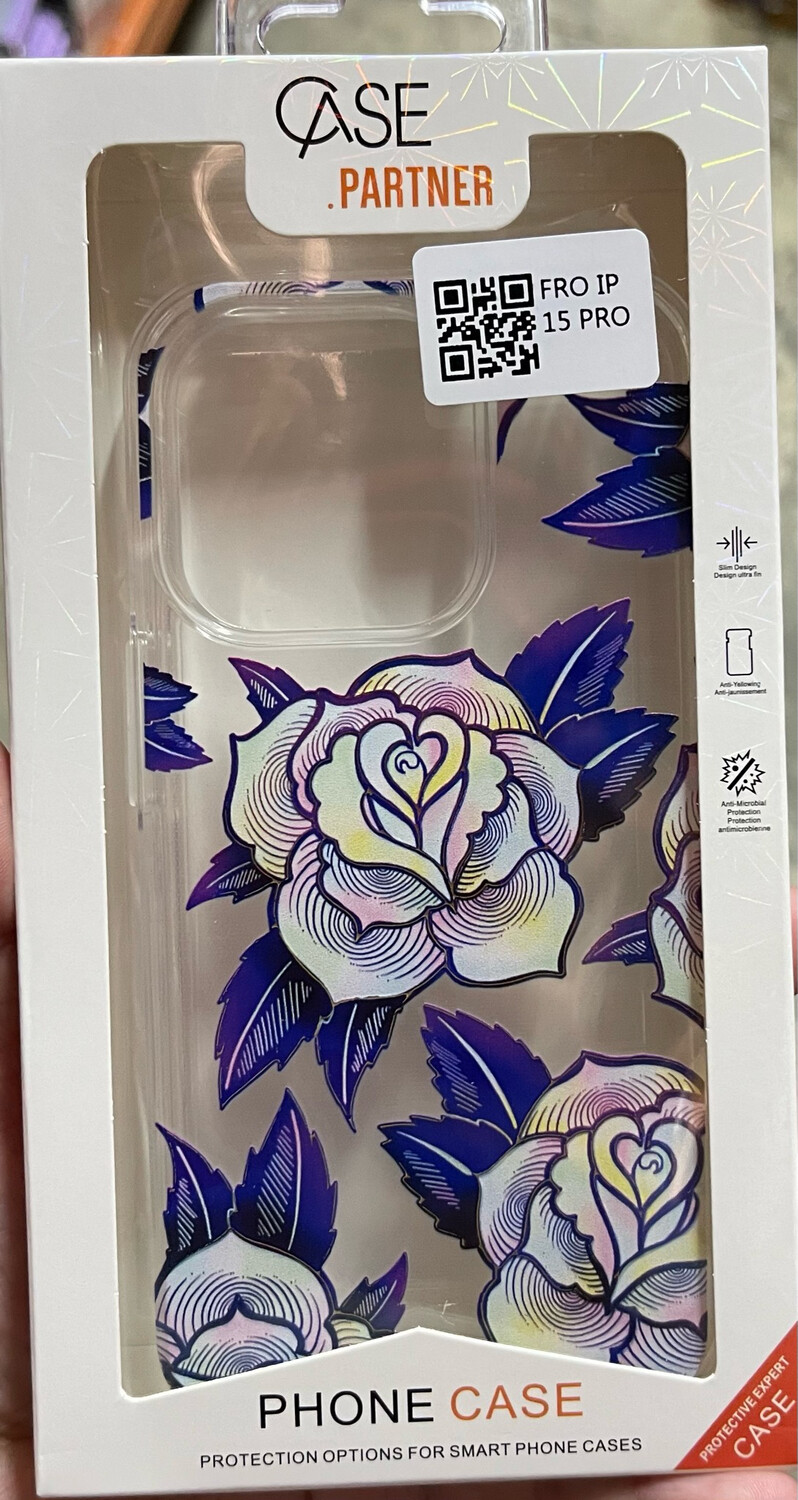 iPhone 15 Pro Max 6.7 Clear Flower Back Case