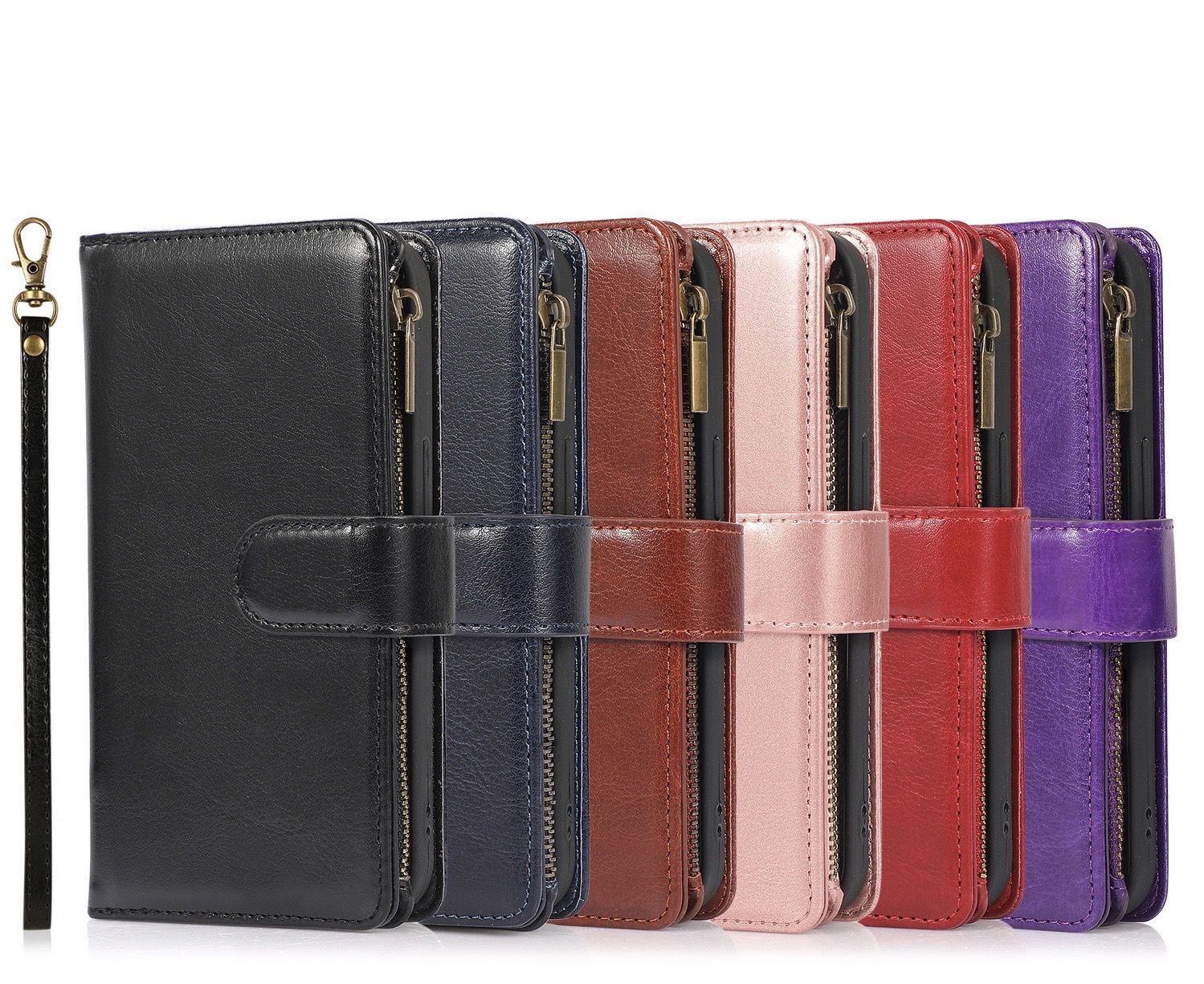 Samsung S24 Plus Multi Cards Leather Case With Zipper, Color: Black