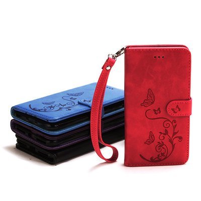 Samsung S5 Book Case Embossed Butterfly Flower