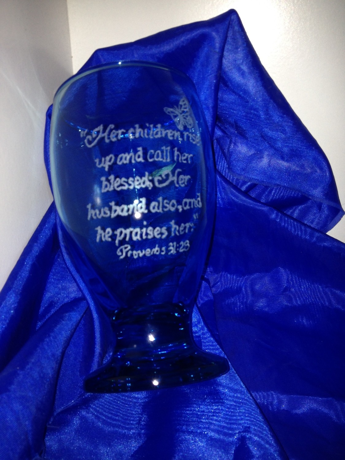 Proverbs 31:28 Blue Glass