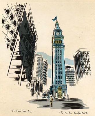 11 x 17 Fisher Clocktower Illustration By Karl Krumpholz