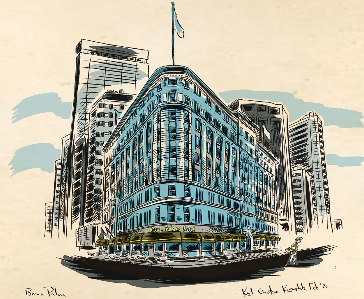 11 x 17 The Brown Palace Illustration By Karl Krumpholz