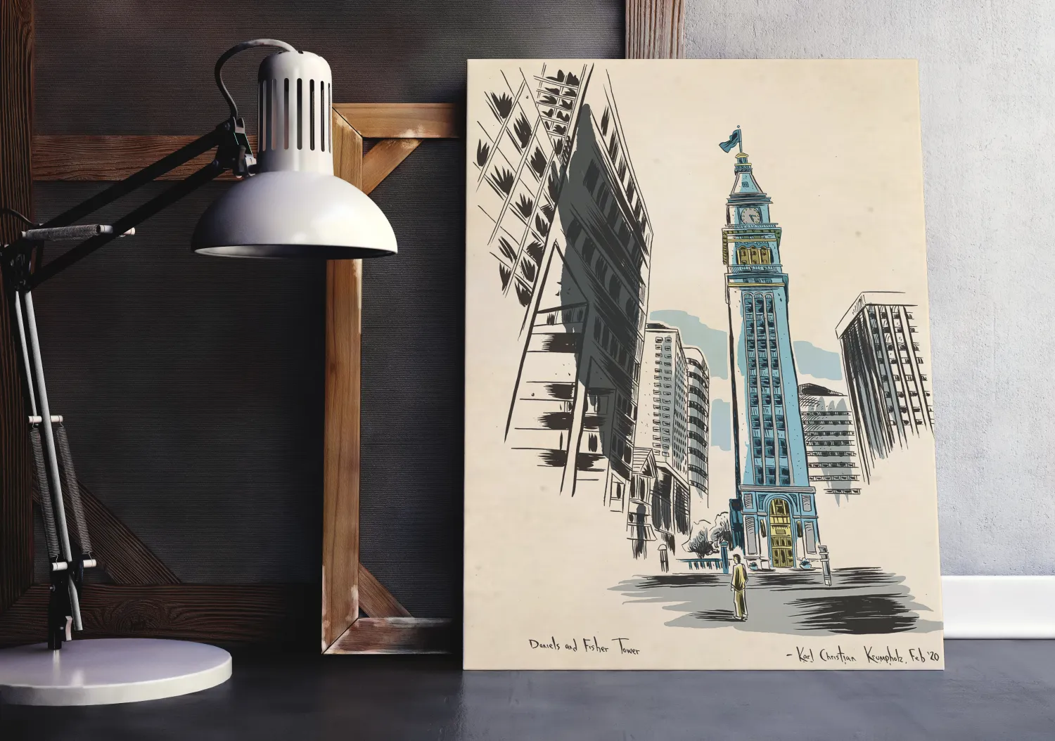 11 x 17 Fisher Clocktower Illustration By Karl Krumpholz