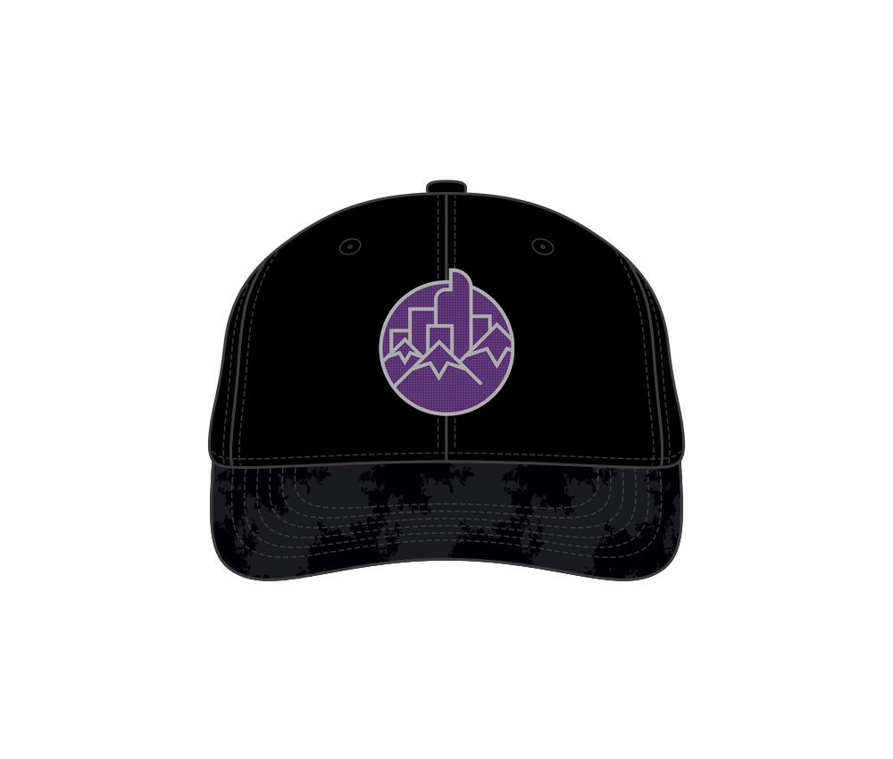 Cityscape Pearl Stitch Snapback Hat, Color: Black/Black Suede with Purple Logo