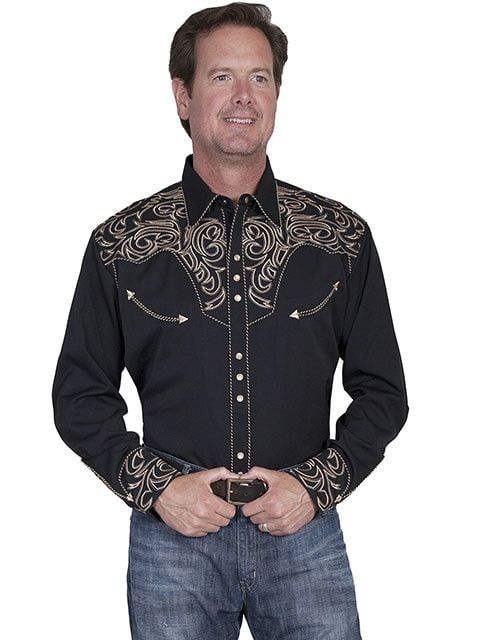 Men's Scully Pickstitch Western Shirt - Black/Gold