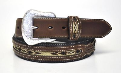 Adult - Nocona Belt w/ Fabric Center - Black & Brown