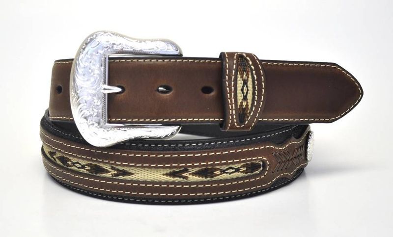 Adult - Nocona Belt w/ Fabric Center - Black & Brown