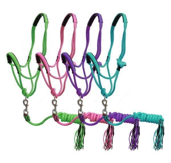 Braided Nylon Cowboy Knot Rope Halter w/Lead - Pony Size