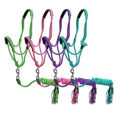 Braided Nylon Cowboy Knot Rope Halter w/Lead - Pony Size