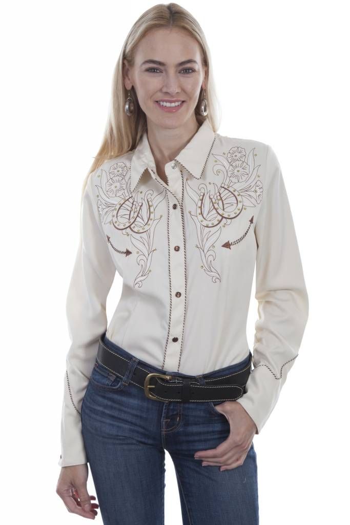 Women's Scully Roses and Horseshoes Embroidered Shirt