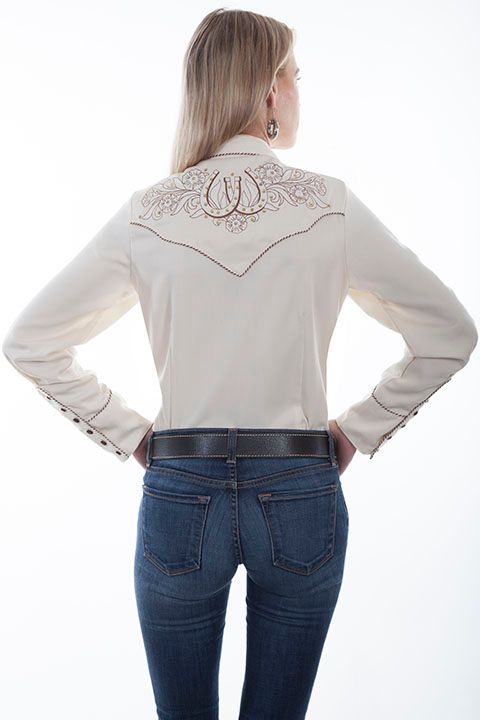 Women's Scully Roses and Horseshoes Embroidered Shirt