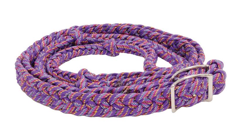 Nylon Braided Confetti Glitter Barrel Reins, Color: Purple Glitter