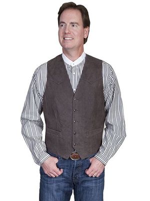 Men's Scully Brown Lambskin Leather Button Front Vest